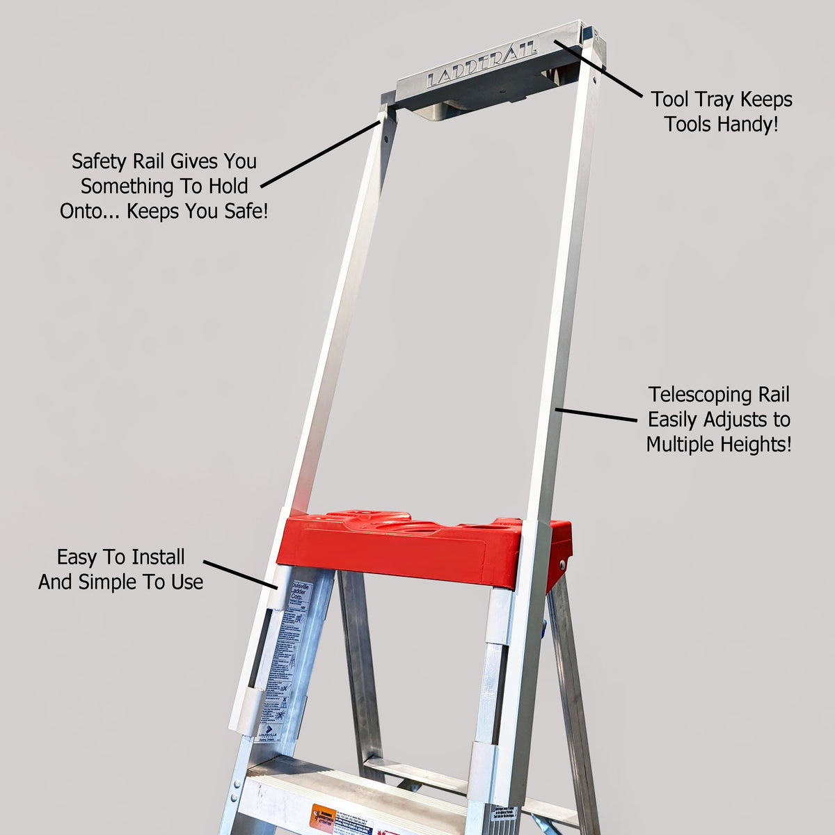 LADDERAIL™ - Universal A-Frame Step Ladder Safety Handrail Attachment LADDERAIL™ - Universal A-Frame Step Ladder Safety Handrail Attachment
